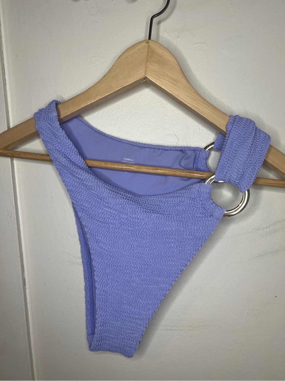 Monday Swimwear Lavender Textured Bandeau Bikini Bottom with Silver Ring